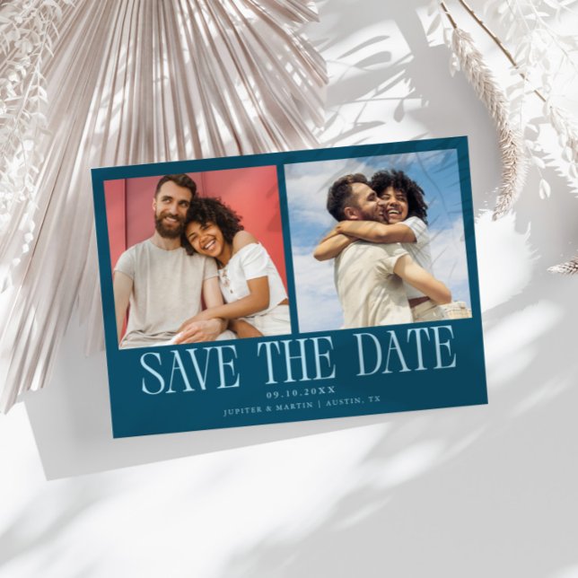 Moderne 2-Foto-Türkise Hochzeit Save The Date (Von Creator hochgeladen)