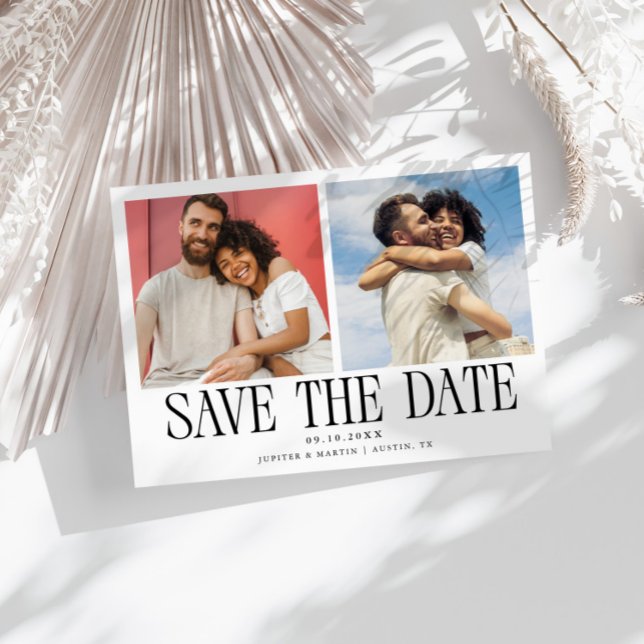 Moderne 2-Foto Weiße Hochzeit Save The Date (Von Creator hochgeladen)