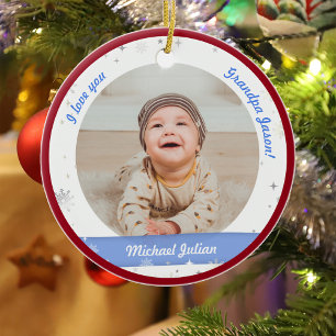 Moderne 2 Fotos Baby Boy First Christmas Opa Keramik Ornament