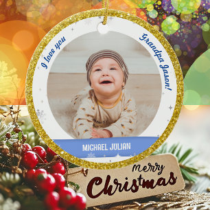 Moderne 2 Fotos Baby Junge Erstes Weihnachten Opa Keramik Ornament