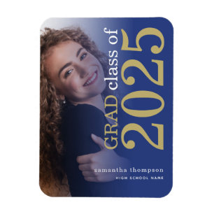 Moderne 2 Fotos Blue Gold 2025 Abschluss Magnet