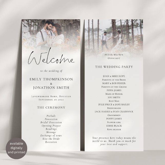 Moderne 2 Fotos Overlay-Skripte Hochzeit Karte (Front and back view)