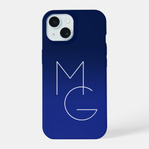 Moderne 2 Initialen Deep Blue Ombre iPhone 15 Hülle
