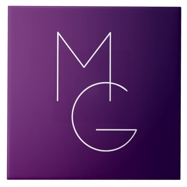 Moderne 2 Initialen | Deep Lila Subtle Ombre Fliese (Vorderseite)