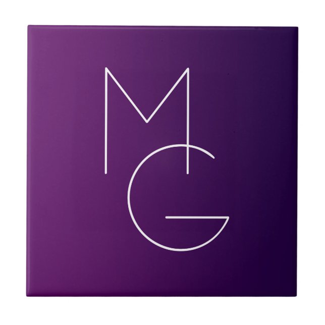 Moderne 2 Initialen | Deep Lila Subtle Ombre Fliese (Vorderseite)