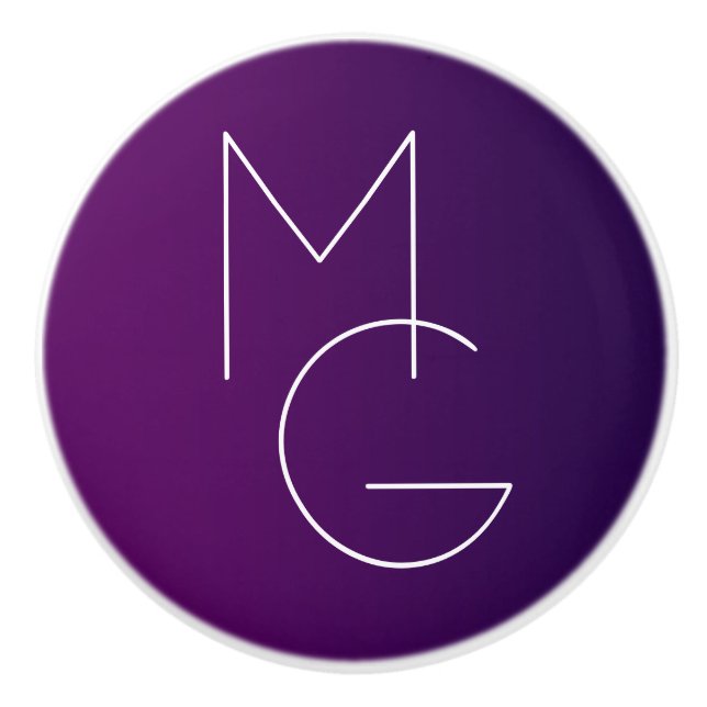 Moderne 2 Initialen | Deep Lila Subtle Ombre Keramikknauf (Vorderseite)