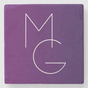 Moderne 2 Initialen Deep Lila Subtle Ombre Steinuntersetzer