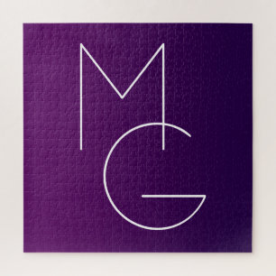 Moderne 2 Initialen   Tiefes Lila Subtiles Ombre Puzzle