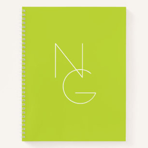 Moderne 2 überlappende Initialen Limettengrün Notizbuch