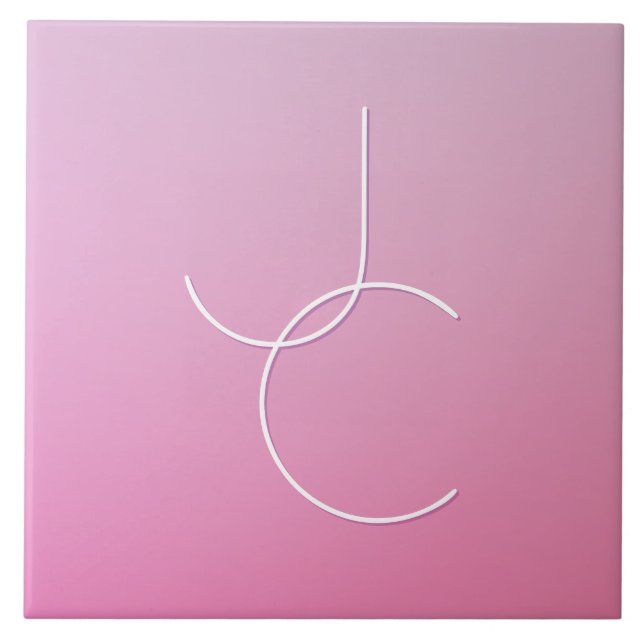 Moderne 2 überlappende Initialen | Rosa Ombre Fliese (Vorderseite)