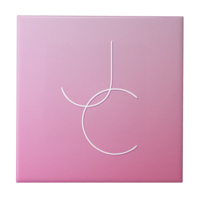 Moderne 2 überlappende Initialen | Rosa Ombre Fliese (Vorderseite)