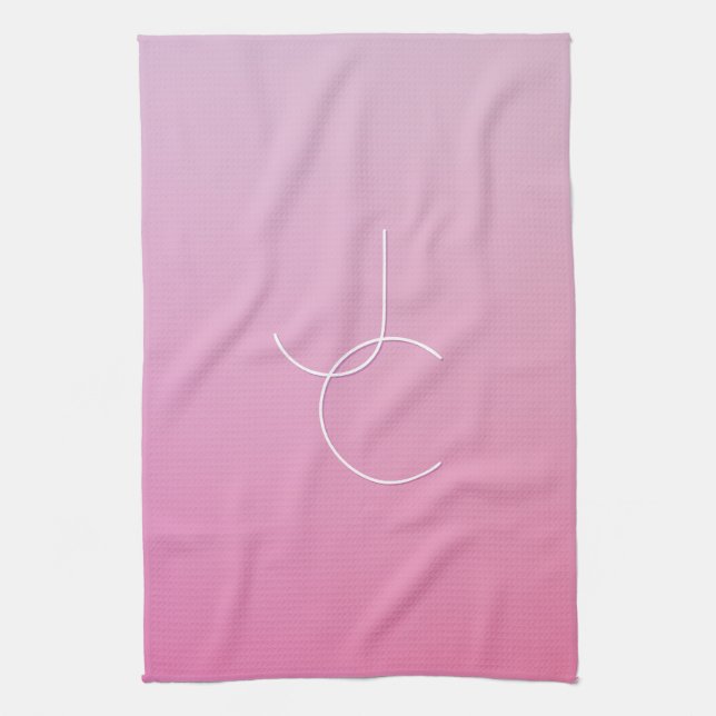 Moderne 2 überlappende Initialen | Rosa Ombre Geschirrtuch (Vertikal)
