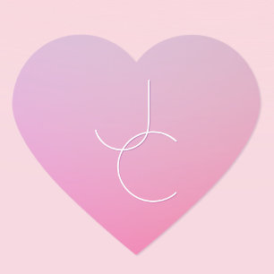 Moderne 2 überlappende Initialen Rosa Ombre Herz-Aufkleber