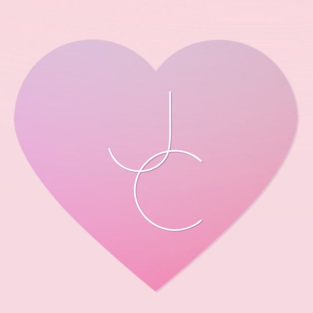 Moderne 2 überlappende Initialen | Rosa Ombre Herz-Aufkleber (Von Creator hochgeladen)