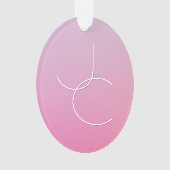 Moderne 2 überlappende Initialen | Rosa Ombre Ornament (Vorderseite)