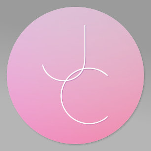 Moderne 2 überlappende Initialen Rosa Ombre Runder Aufkleber