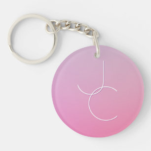 Moderne 2 überlappende Initialen Rosa Ombre Schlüsselanhänger
