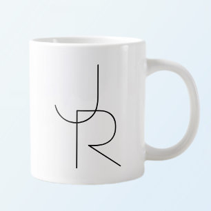 Moderne 2 überlappende Initialen Schwarz auf Wei Jumbo-Tasse