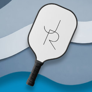Moderne 2 überlappende Initialen   Schwarz auf Wei Pickleball Schläger