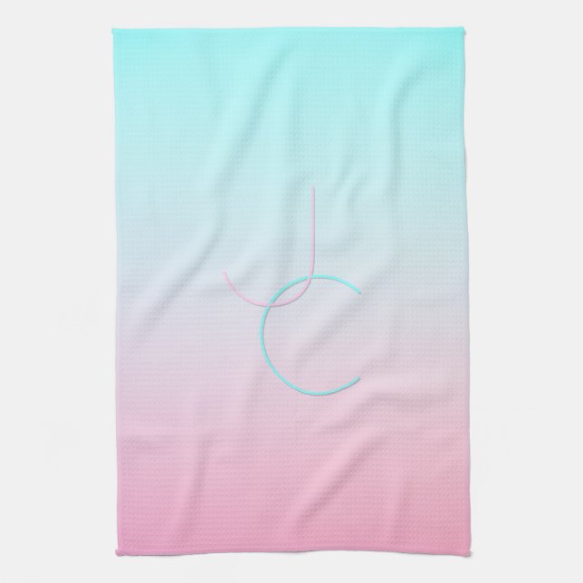 Moderne 2 überlappende Initialen | Türkis Pink Geschirrtuch (Vertikal)