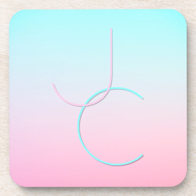 Moderne 2 überlappende Initialen | Türkis Pink Getränkeuntersetzer (Vorderseite)