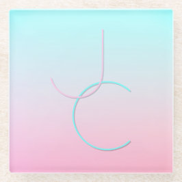 Moderne 2 überlappende Initialen | Türkis Pink Glasuntersetzer