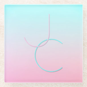 Moderne 2 überlappende Initialen Türkis Pink Glasuntersetzer