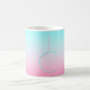 Moderne 2 überlappende Initialen Türkis Pink Kaffeetasse