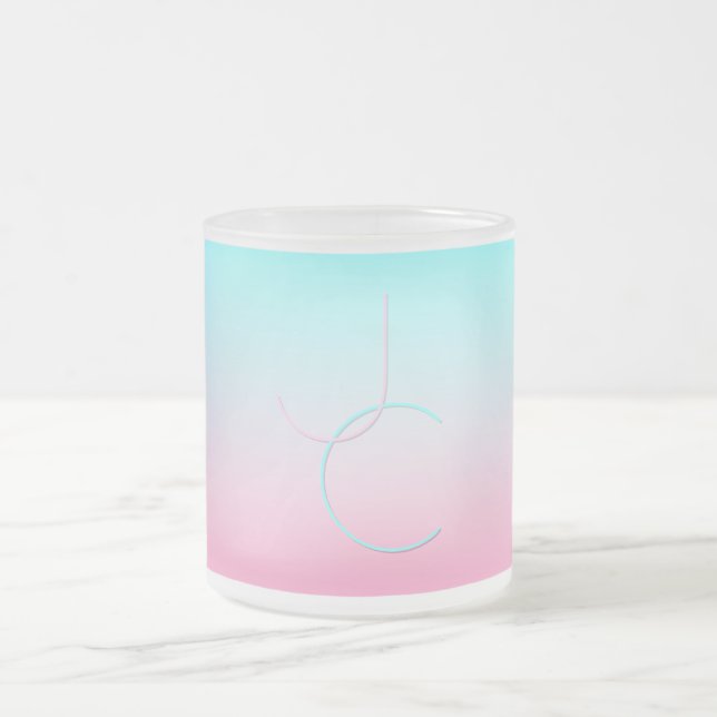 Moderne 2 überlappende Initialen | Türkis Pink Mattglastasse (Mittel)