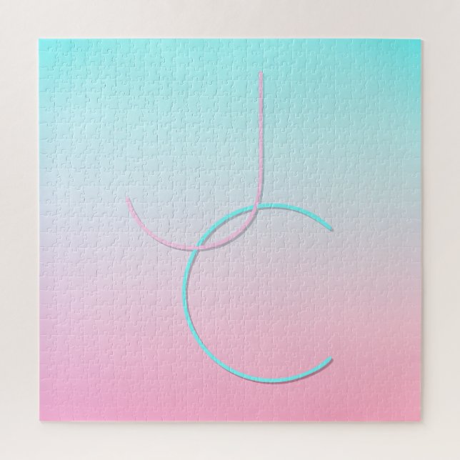Moderne 2 überlappende Initialen | Türkis Pink Puzzle (Vertikal)