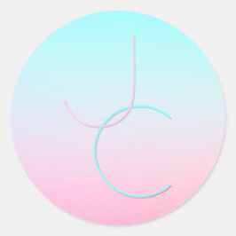 Moderne 2 überlappende Initialen | Türkis Pink Runder Aufkleber