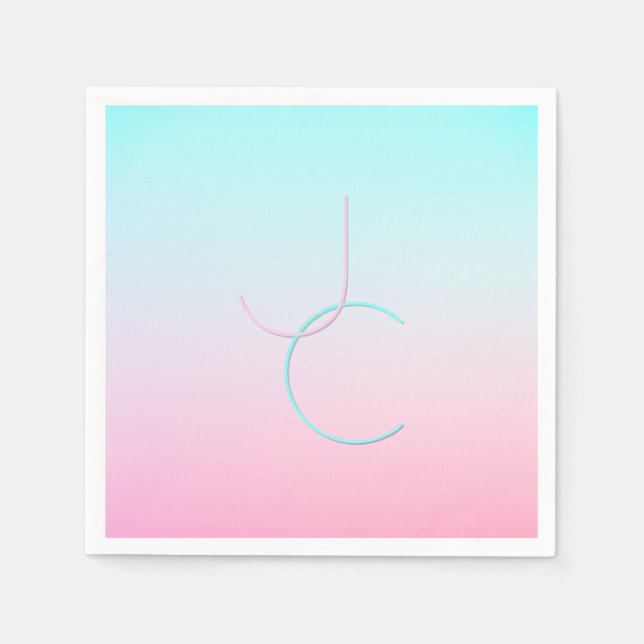 Moderne 2 überlappende Initialen | Türkis Pink Serviette (Vorderseite)