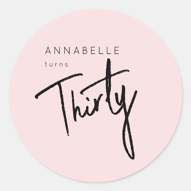Moderne 30. Dreißigste Geburtstagsparty Runder Aufkleber (Vorderseite)