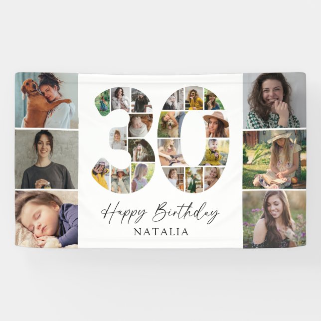 Moderne 30. Geburtstags-Fotocollage- Banner (Horizontal)