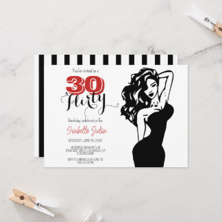 Moderne 30 & KOKETT 30. Geburtstag Schwarz & Rot Einladung