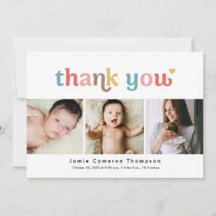 Moderne 3-Foto-Baby-Shower-Typografie Dankeskarte