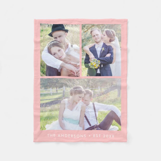 Moderne 3-Foto Collage Editable Farbe Fleecedecke (Vorderseite)