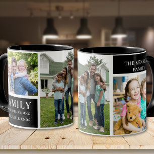 Moderne 3-Foto-Collage Familienliebe-Zitat Schwarz Tasse
