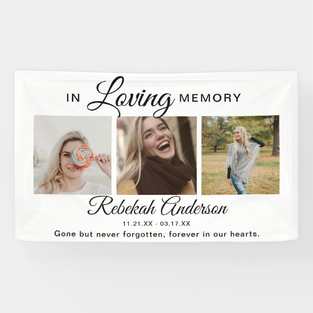 Moderne 3 Foto Collage Memorial Banner (Horizontal)