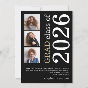 Moderne 3 Foto Fettschrift 2026 Schwarze Abschluss Dankeskarte