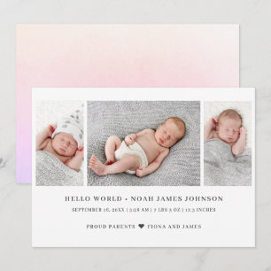 Moderne 3-Foto-Geburtsanzeige Ankündigung