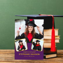 Moderne 3 Foto Glückwunsch zu Grad 2023 Gelb Lila