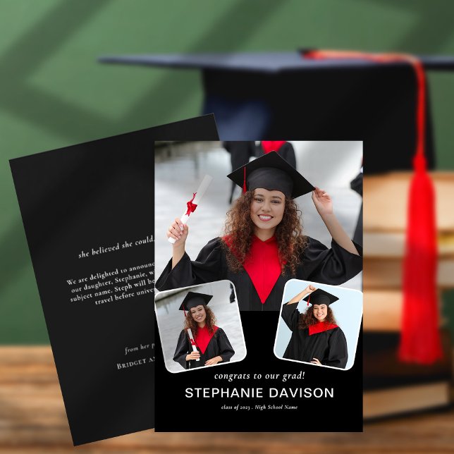 Moderne 3 Foto Glückwunsch zu Grad 2023 Schwarz Ankündigung (Von Creator hochgeladen)