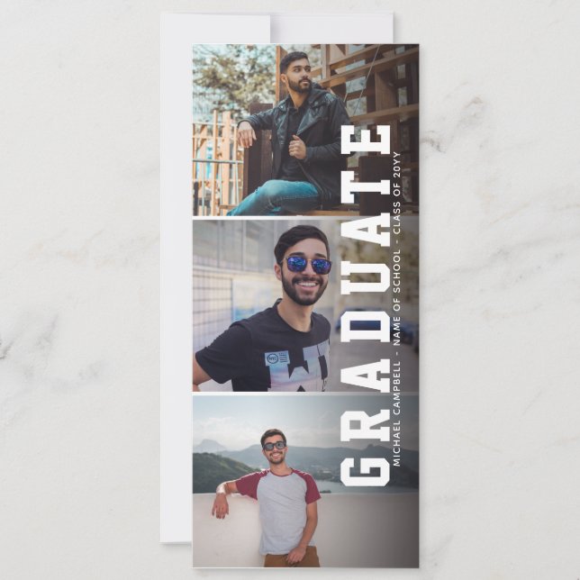 Moderne 3-Foto-Graduate-Party Einladung (Vorderseite)