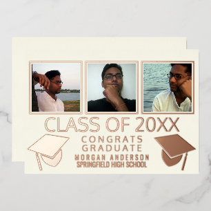 Moderne 3-Foto-Graduierungskappen Elfenbeinküste R Folieneinladung
