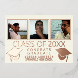 Moderne 3-Foto-Graduierungskappen Elfenbeinküste R Folieneinladung