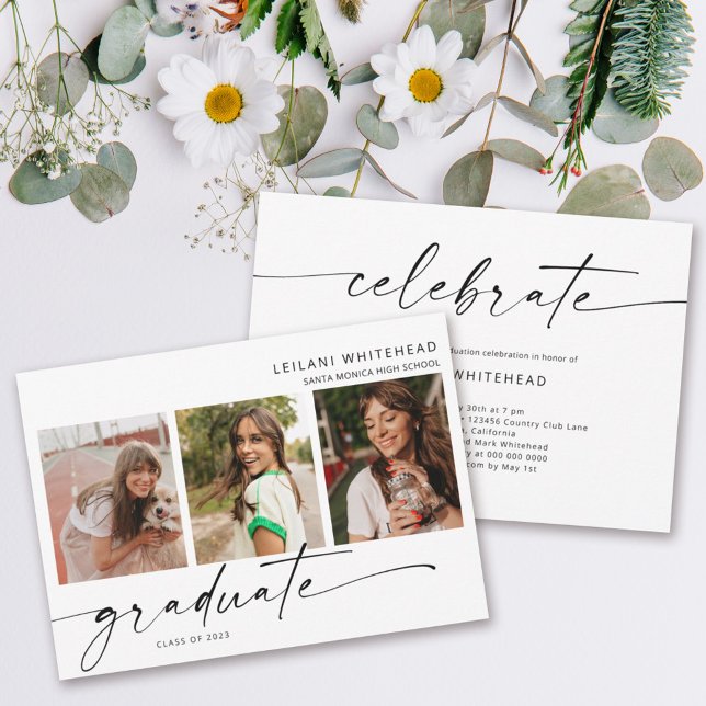 Moderne 3-Foto-Graduierungspartei Ankündigung (Von Creator hochgeladen)