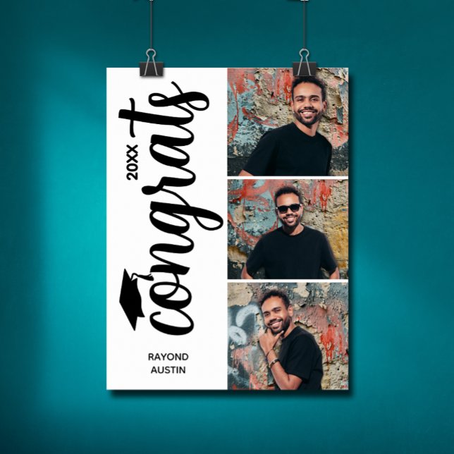 Moderne 3-Foto-Graduierungspartei Poster (Chic graduation multiple photo party poster - PRINTED and/or INSTANT DOWNLOAD)