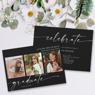 Moderne 3-Foto-Graduierungsparty Schwarz Ankündigung