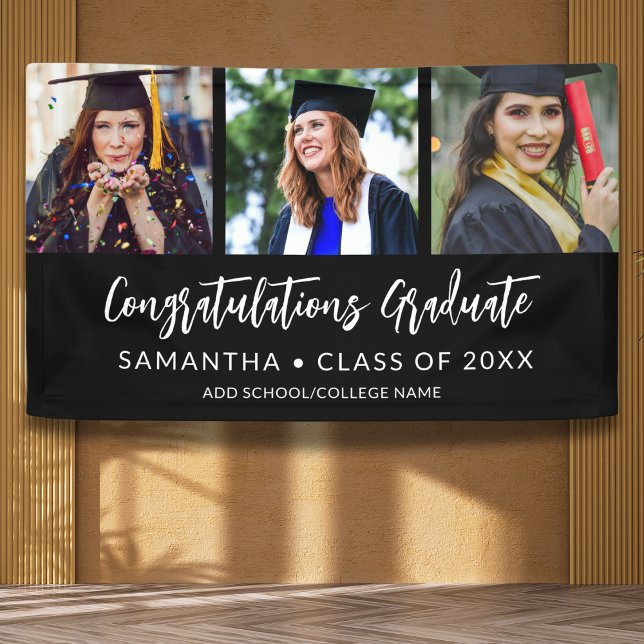 Moderne 3 Foto Gratulation Schwarze Abschlussfeier Banner (Von Creator hochgeladen)